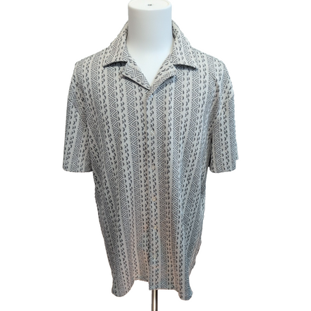 Chemise Hawaïenne Hawksbay XL Blanc Gris Rayures Manches Courtes Coton