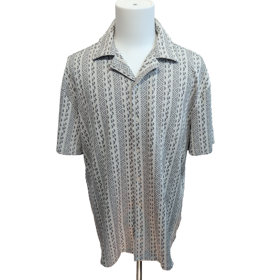 Chemise Hawaïenne Hawksbay XL Blanc Gris Rayures Manches Courtes Coton