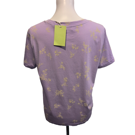 Haut Esprit Femme L Violet Motif Fleuri 100% Coton Manches Courtes Neuf