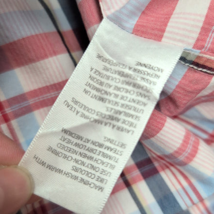 Chemise Nautica M Rouge Bleu Carreaux Manches longues Coton Logo Brodé Poche