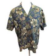 Chemise hawaïenne HawaiianKine Designs taille L bleu vert Made in Hawaii