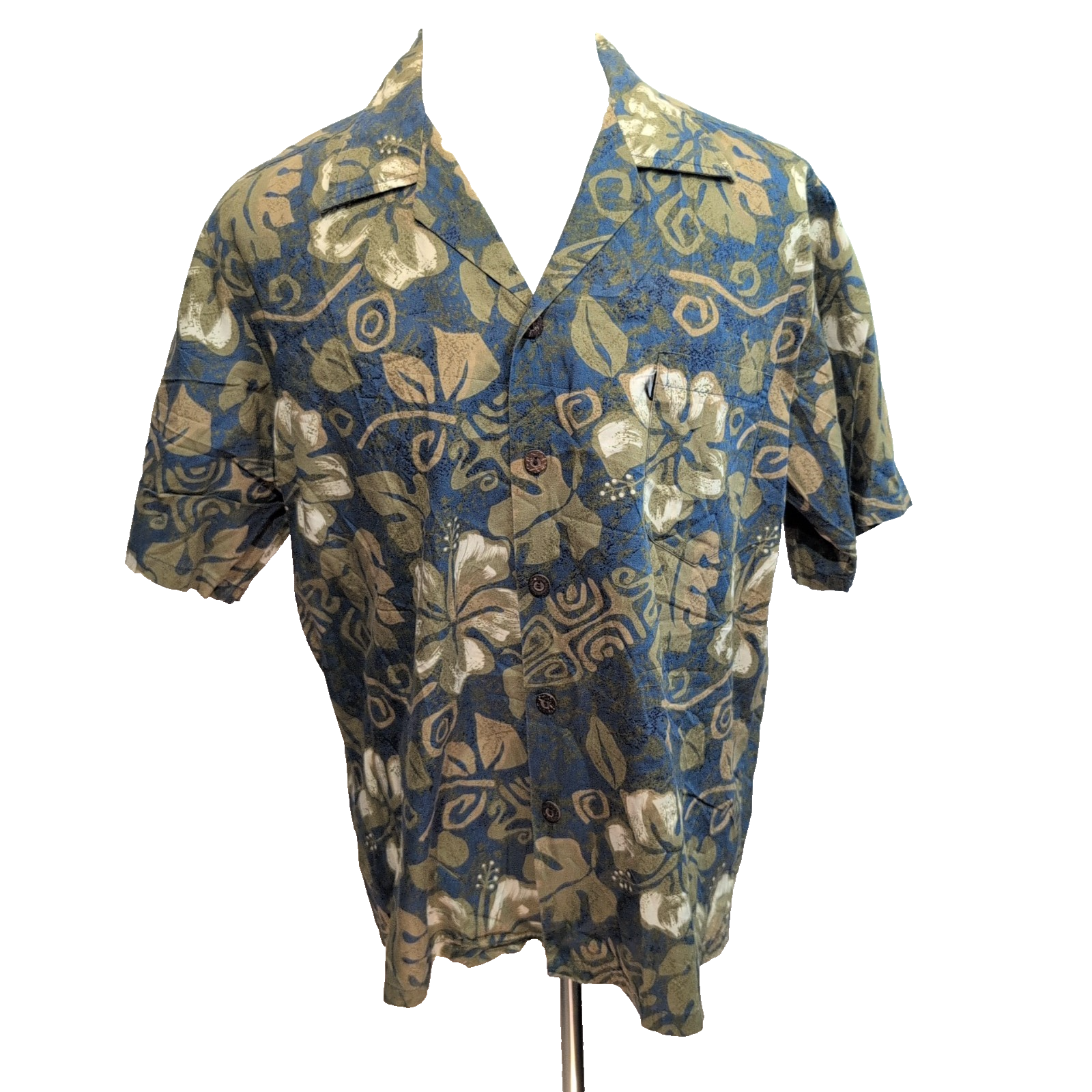 Chemise hawaïenne HawaiianKine Designs taille L bleu vert Made in Hawaii