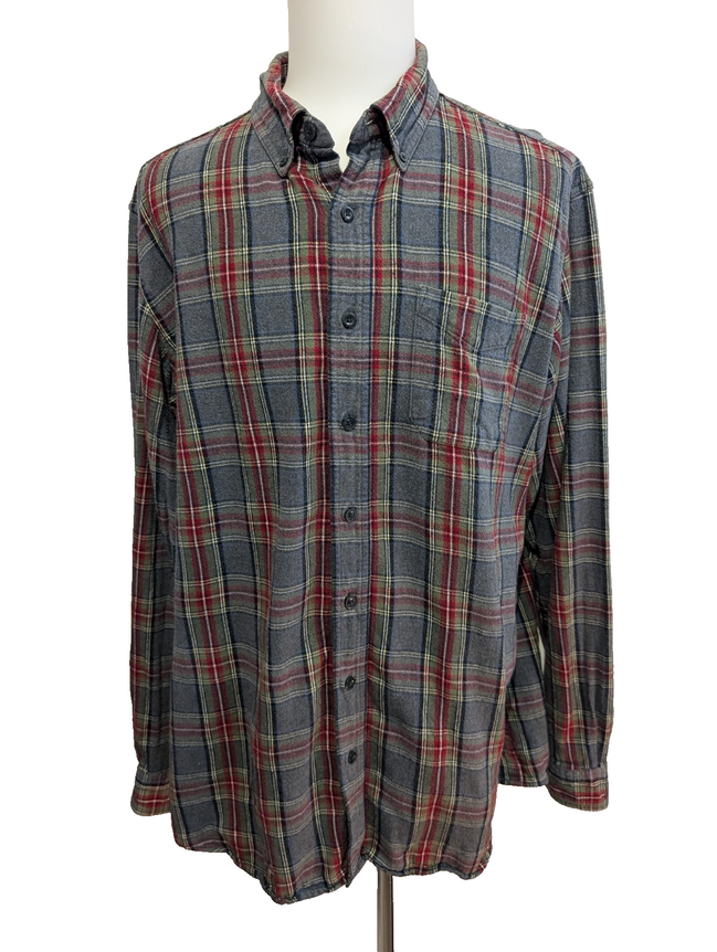 🔥 CHEMISE FLANELLE L.L. BEAN XL (TG) CARREAUX ROUGE GRIS QUALITÉ