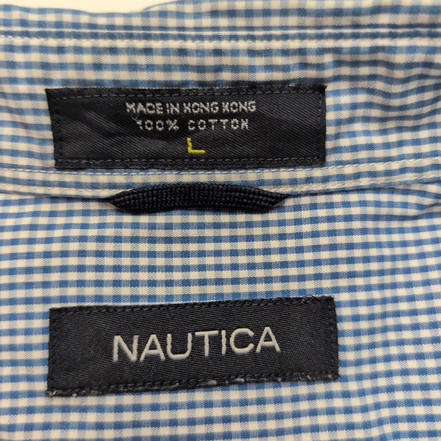 Chemise Nautica L Made in Hong Kong Bleu Carreaux Manches courtes 100% Coton