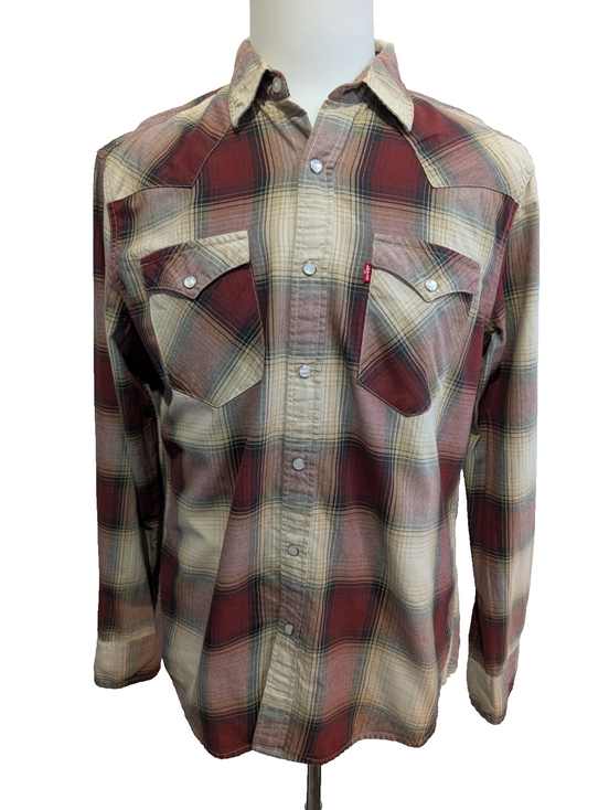 Chemise LEVI'S Western Carreaux Bordeaux et Crème Manches LonguesTaille M