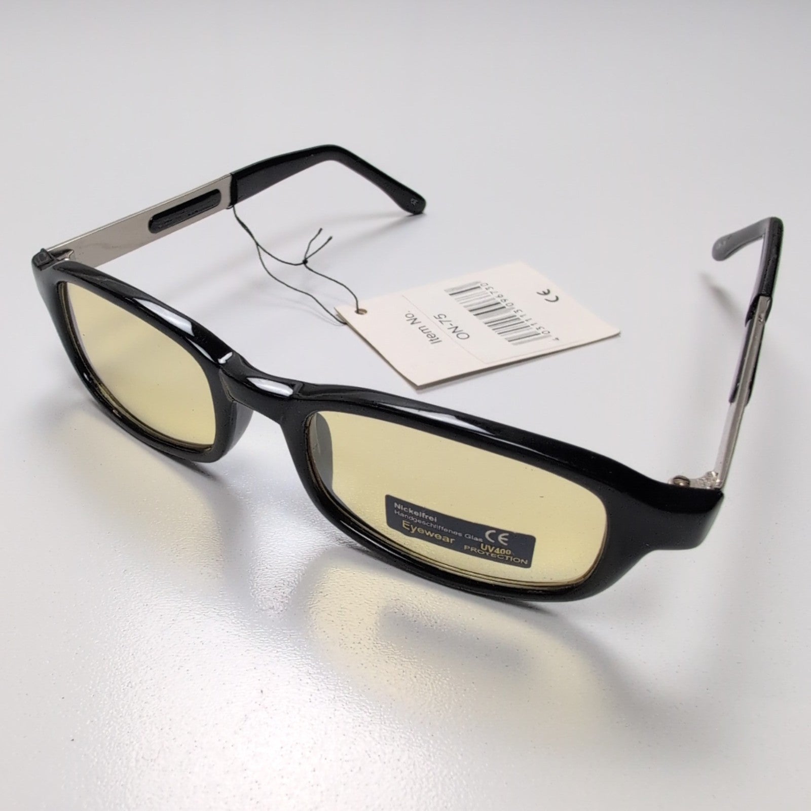 Lunettes de Soleil Rectangulaires Y2K Branches Larges Noir Jaune
