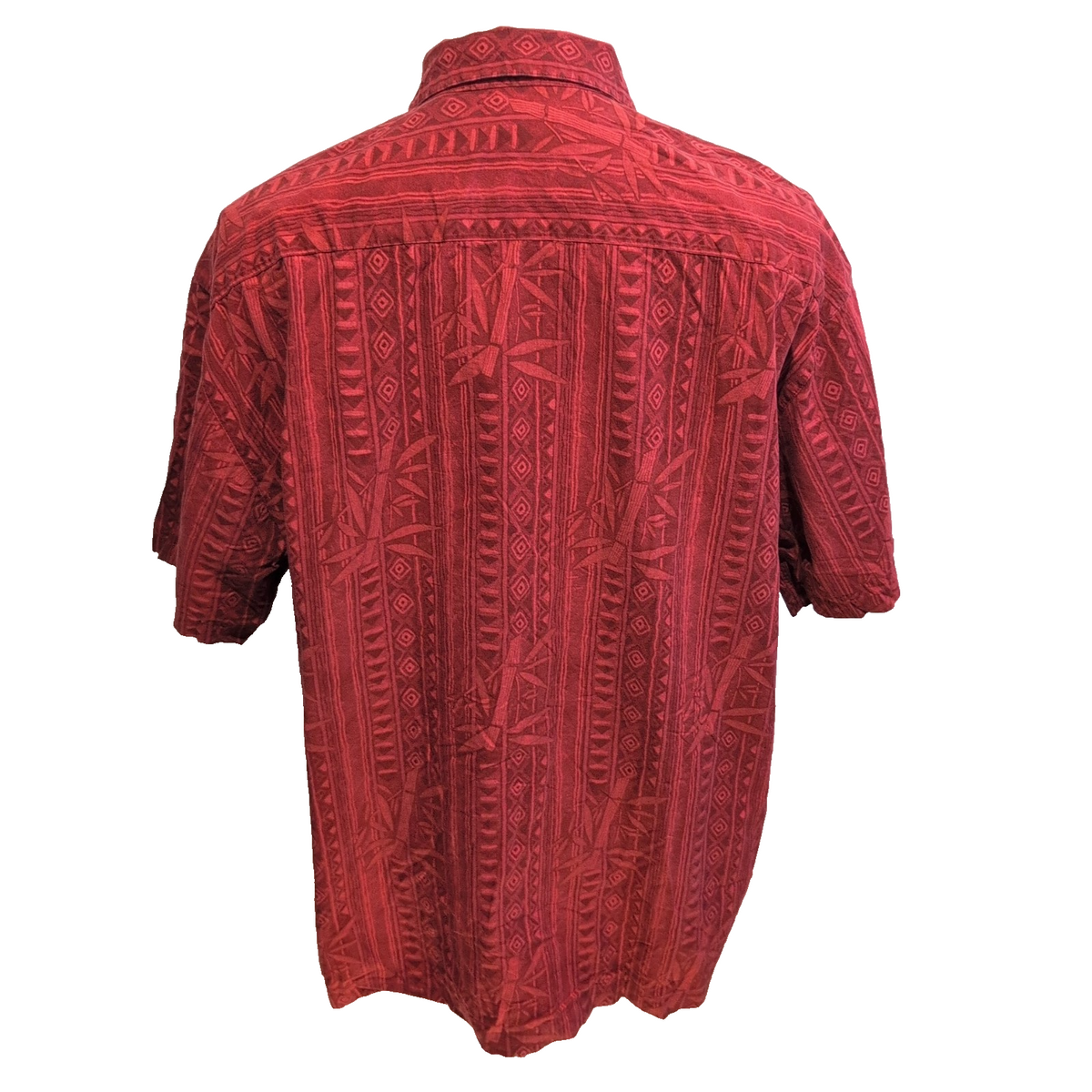 Chemise Hawaïenne Batik Bay XL Rouge Géométrique Bambou 100% Coton