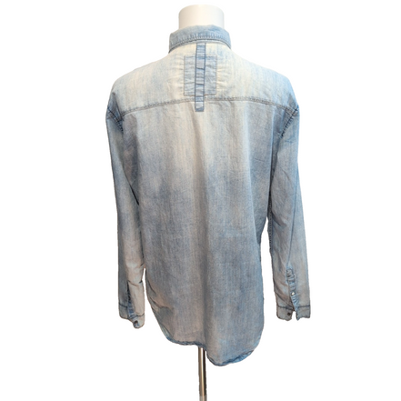 Chemise Blend Jean XXL ajusté Bleu Boutons Pression Western Vintage