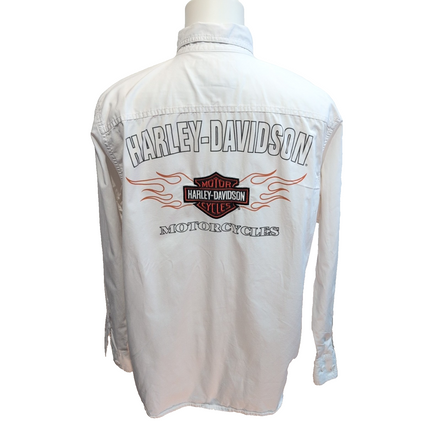 Chemise Harley-Davidson L Blanche 2 Poches Logo Brodé 100% Coton