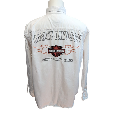 Chemise Harley-Davidson L Blanche 2 Poches Logo Brodé 100% Coton