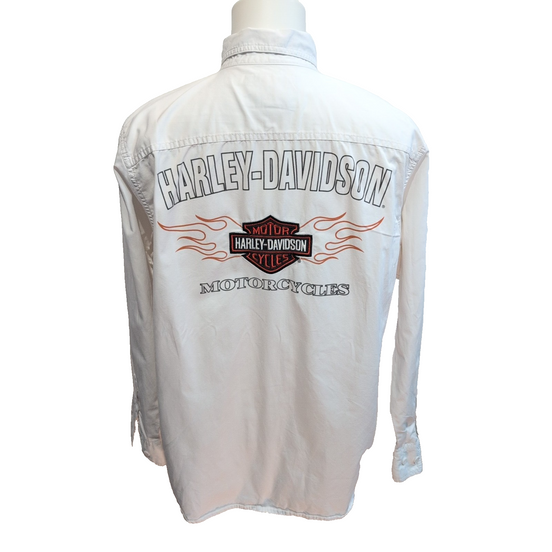 Chemise Harley-Davidson L Blanche 2 Poches Logo Brodé 100% Coton