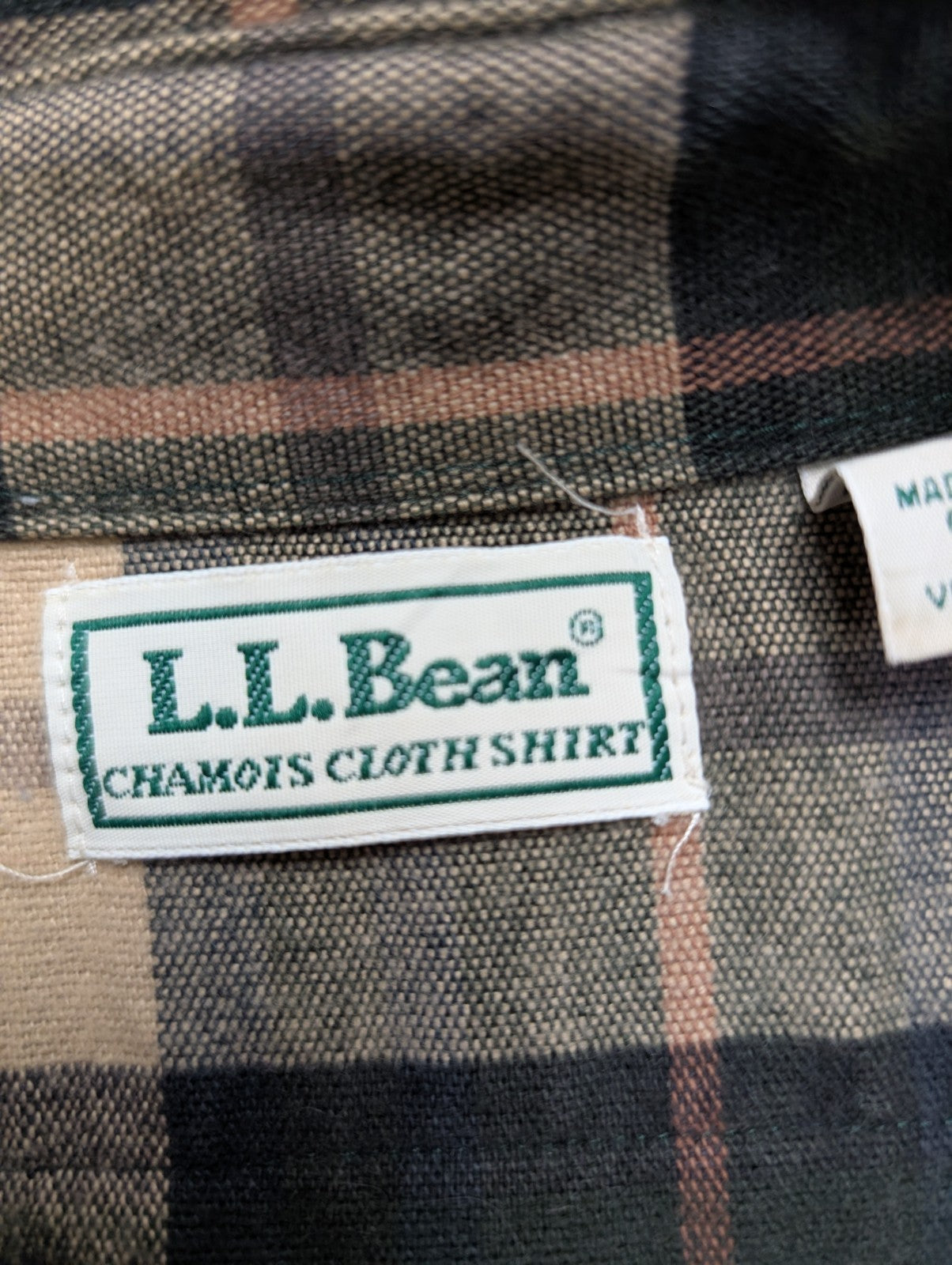 L.L. Bean Chamois Flanelle Coudes Réparés Vert Marron L USURE VINTAGE | 325S
