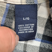 🌲 CHEMISE FLANELLE CHAPS L (G) À CARREAUX NOIR GRIS BLEU LOGO BRODÉ
