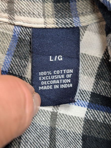 🌲 CHEMISE FLANELLE CHAPS L (G) À CARREAUX NOIR GRIS BLEU LOGO BRODÉ