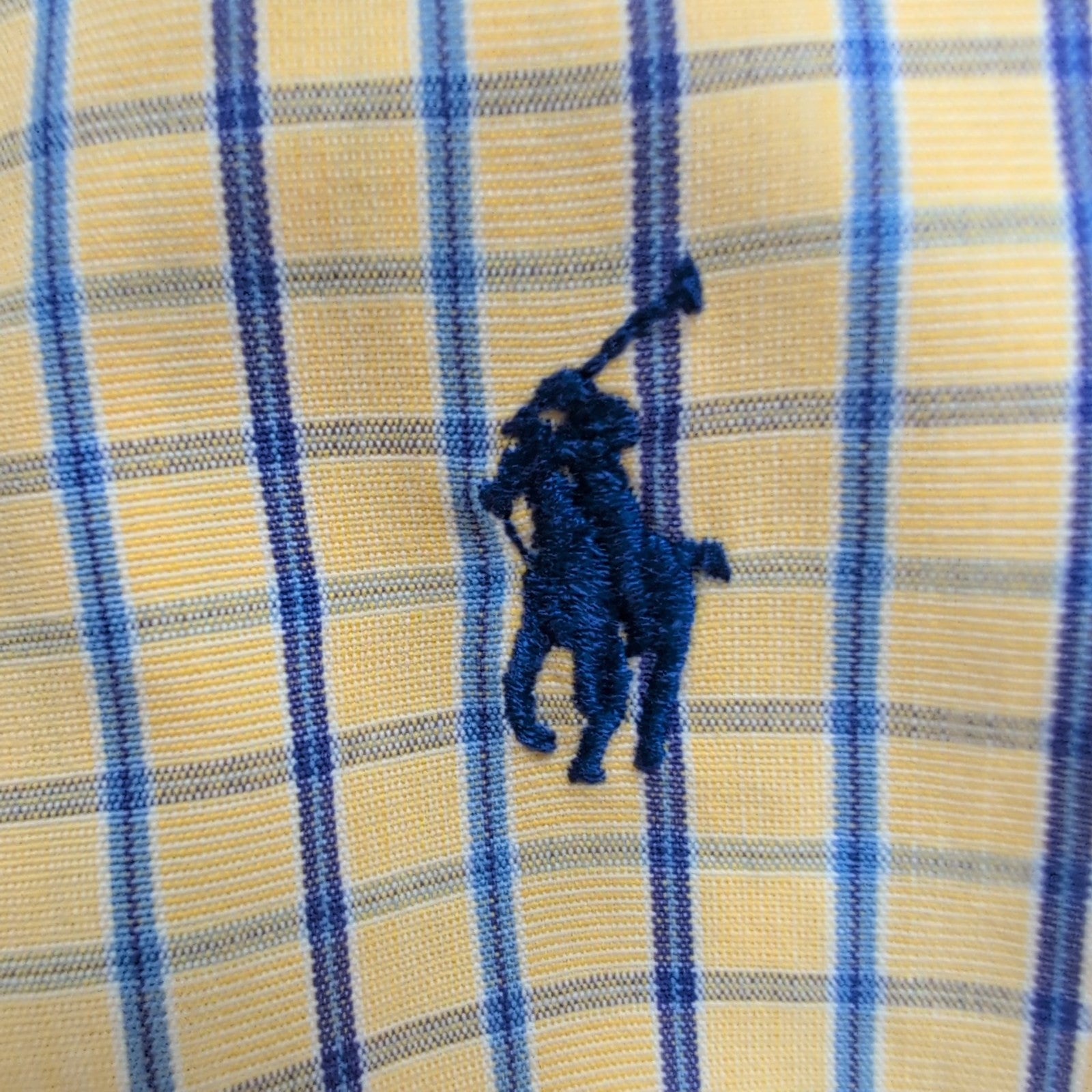 Chemise Ralph Lauren Blake M Jaune Carreaux Bleu Coton Logo Bleu Marine