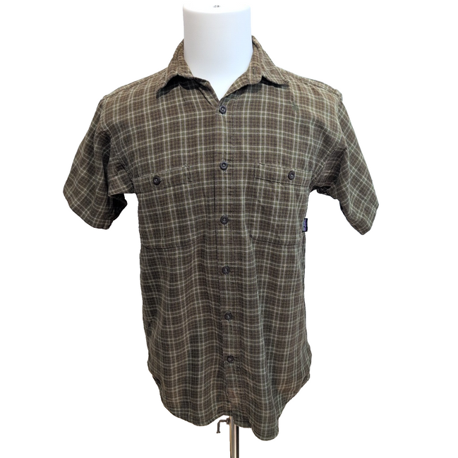 Chemise Patagonia flanelle kaki carreaux coton bio manches courtes S
