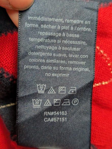 Pull Femme Tommy Hilfiger Col V Losanges Rouge - Détails Dorés  Taille L