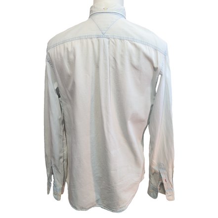 Chemise Tommy Hilfiger Homme Taille M Custom Fit Bleu Indigo Effet Jean Coton