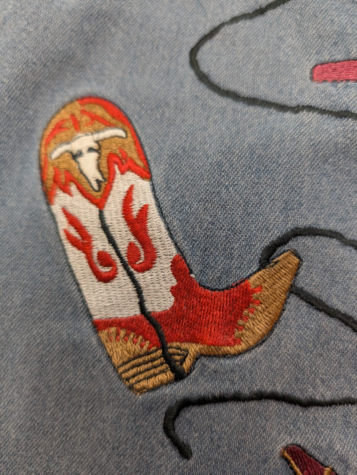 Chemise Western Novin Authentic Jean Gris Broderie Bottes Cowboy