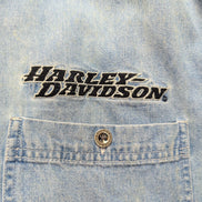 Chemise Harley Davidson XL Jean Bleu 100% Coton Brodée 2 Poches Logo