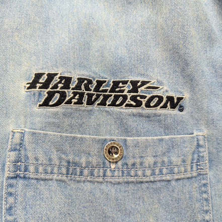 Chemise Harley Davidson XL Jean Bleu 100% Coton Brodée 2 Poches Logo