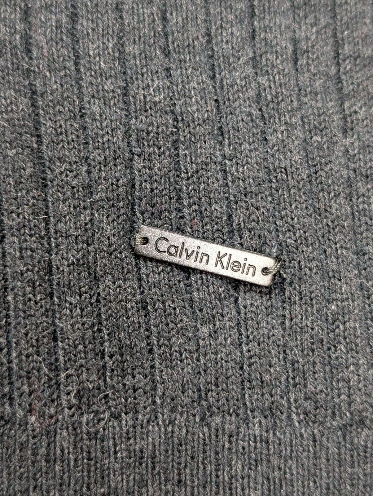 Pull Calvin Klein Noir Col V Texture Côtelée Coton & Modal - Taille L/XL
