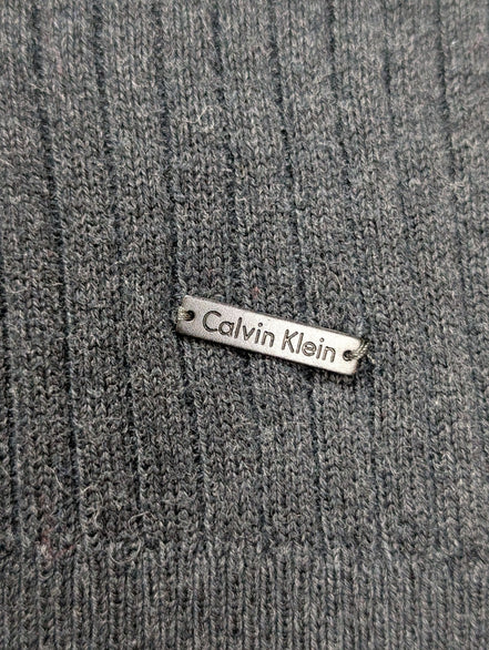 Pull Calvin Klein Noir Col V Texture Côtelée Coton & Modal - Taille L/XL