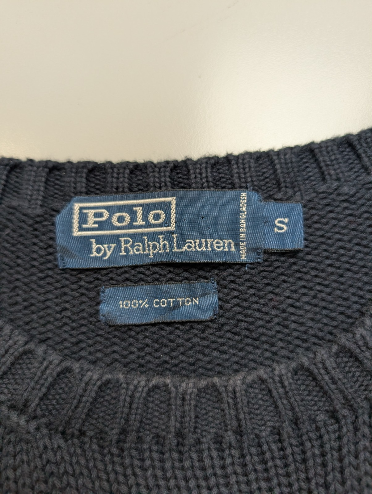 Pull Polo Ralph Lauren Bleu Marine Logo Bleu Ciel - 100% Coton Maille Dense S