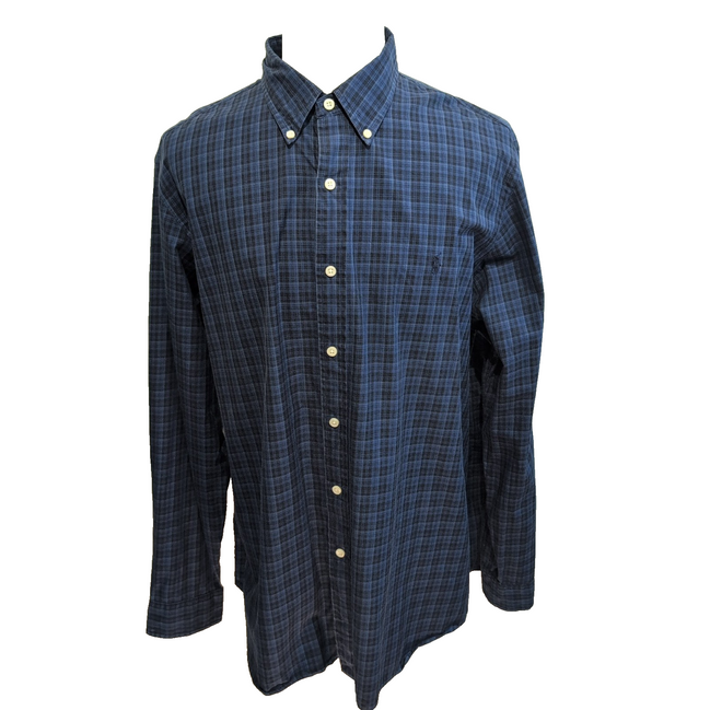 Chemise Ralph Lauren XXL Bleu Noir Carreaux Logo Marine Manches Longues