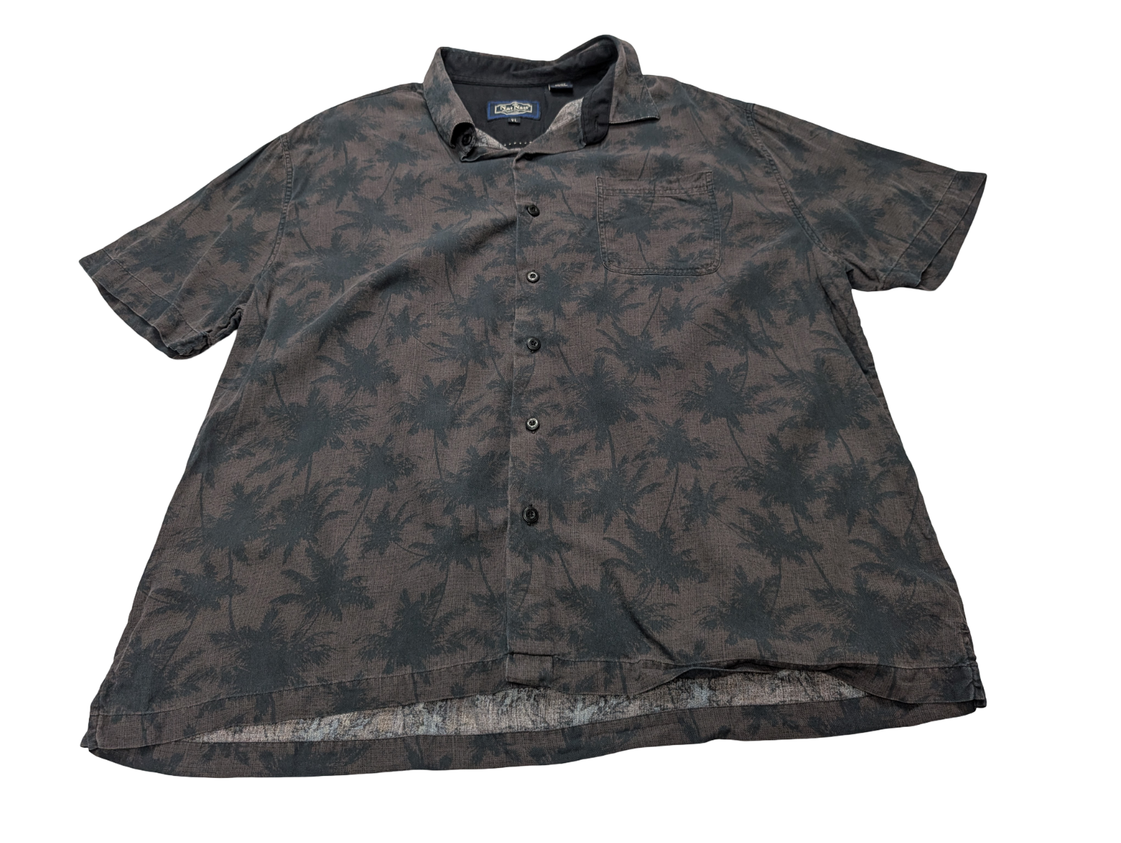 Chemise hawaïenne soie Nat Nast palmiers noir manches courtes taille XL