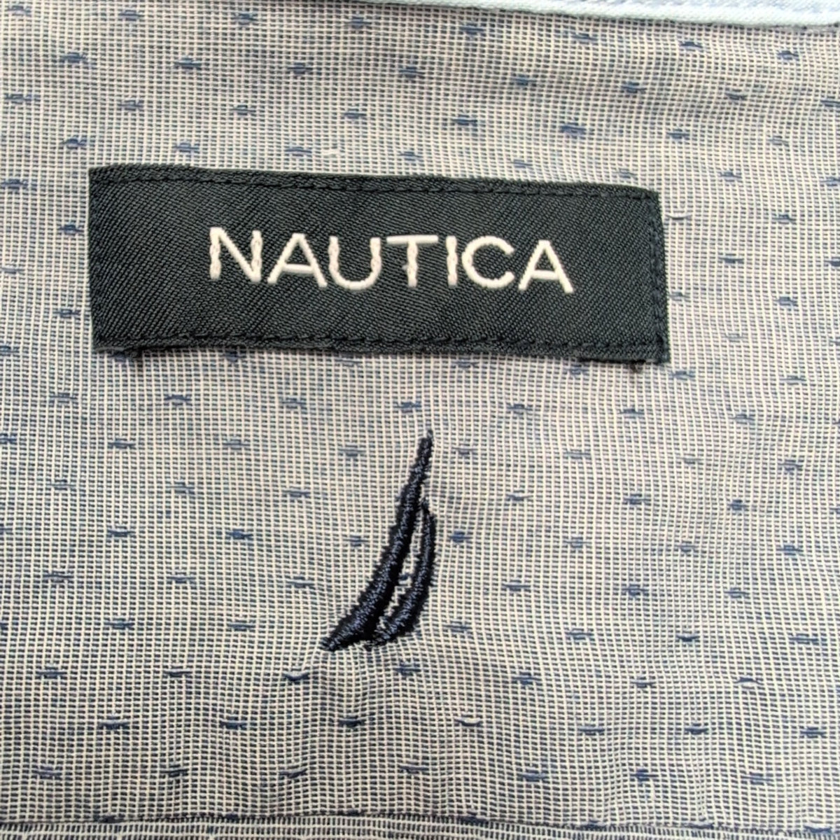 Chemise Nautica XL Bleu Chiné Micro Motif Gaufré 100% Coton manches longues