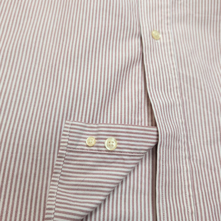 Chemise LL Bean XXL Bordeaux Rayures Coton Poche 17.5 Manches Longues