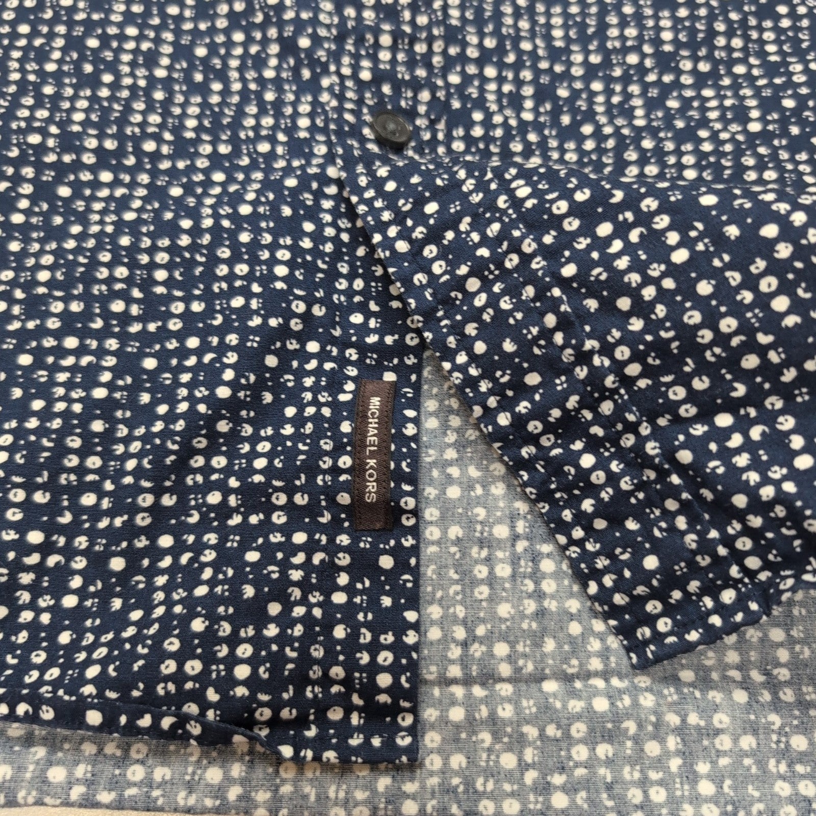 Chemise Michael Kors M Bleu Micro Motif Blanc 100% Coton manches longues