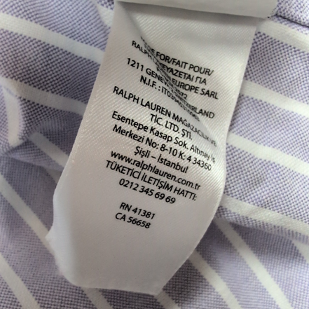 Chemise Ralph Lauren L violet rayures blanc Oxford logo marron coton