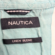 Chemise Nautica Lin Rayonne L Vert Pâle Manches Courtes Logo Brodé Vintage