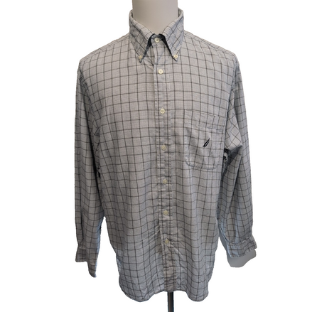 Chemise Nautica L Carreaux Made in Hong Kong Logo Brodé 100% Coton