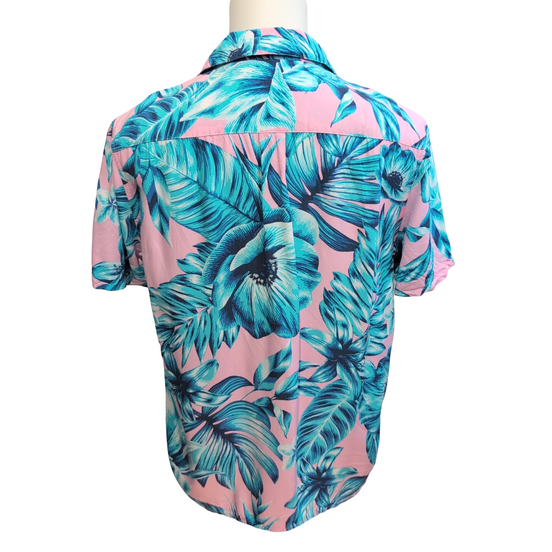 Chemise Hawaïenne Rose Turquoise Feuillage 100% Viscose Taille S/M