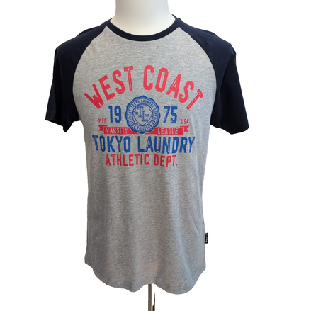 T-shirt Tokyo Laundry M Gris 100% Coton Neuf Étiquette Logo West Coast