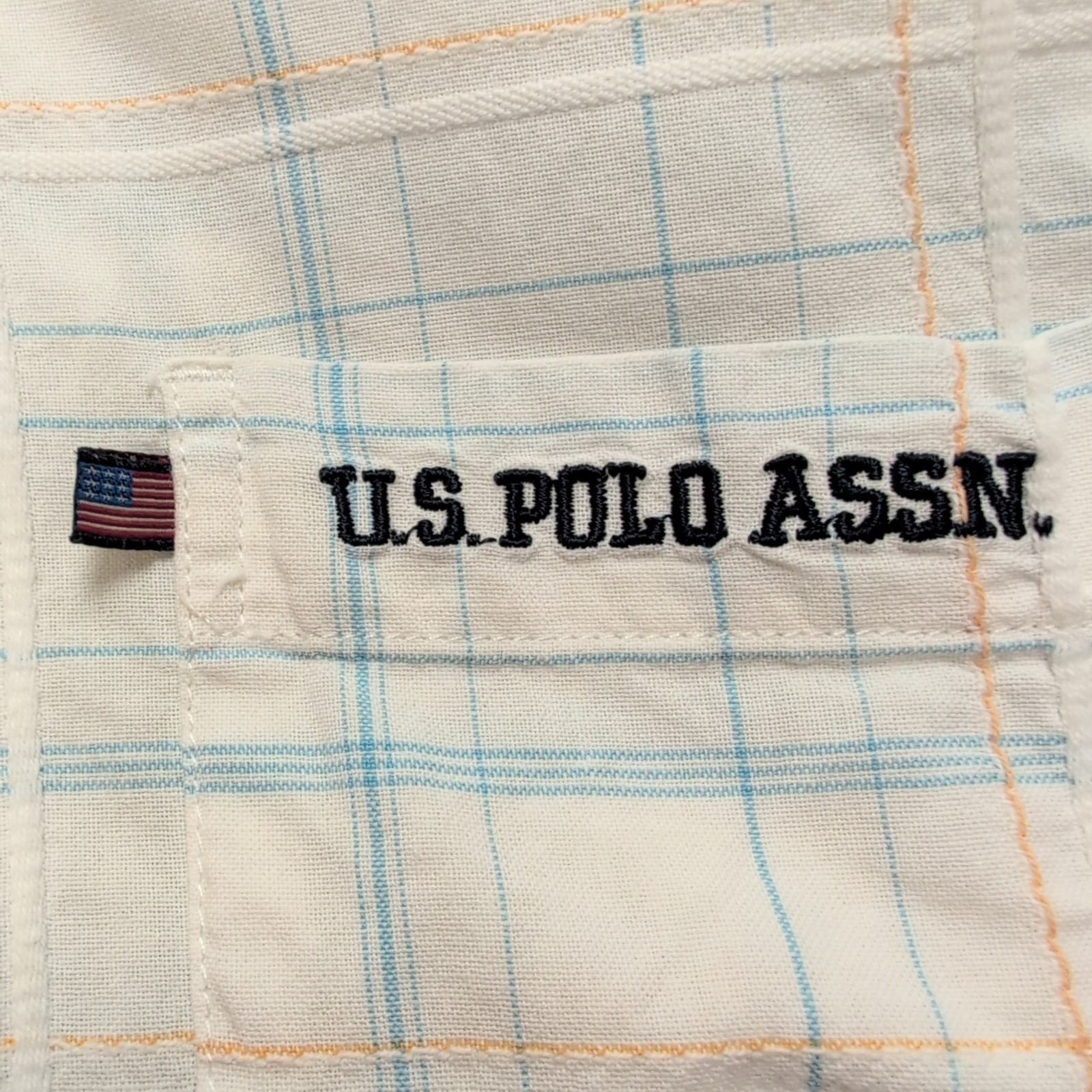 Chemise US Polo Assn Carreaux Bleu et Blanc Taille M 100% Coton Manches courtes