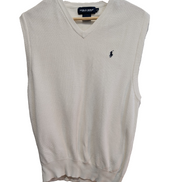 Pull sans manches Polo Golf Ralph Lauren M blanc col V coton logo marine
