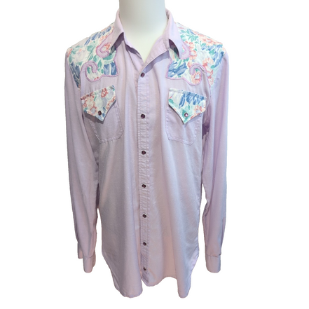 Chemise Western Vintage Lilas Florale Boutons Pression Manches Longues M/L
