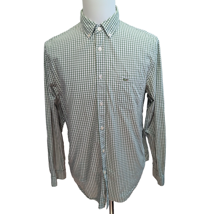 Chemise Lacoste 42 L Vert Blanc Vichy Regular Fit Logo Poche manches longues