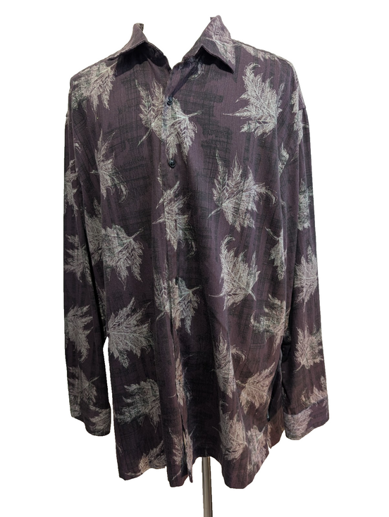 👕 Chemise CHAPS Ralph Lauren XXL (2XL) Vintage 100% Coton Violet Motif Palmiers