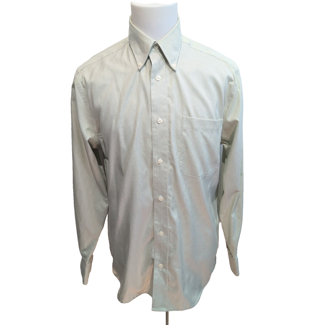 Chemise Eddie Bauer M vert rayures fines coton col boutonné manches longues