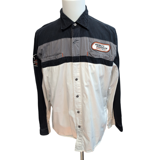 Chemise Harley Davidson L Noire Blanche Brodée Moto Motard manches longues