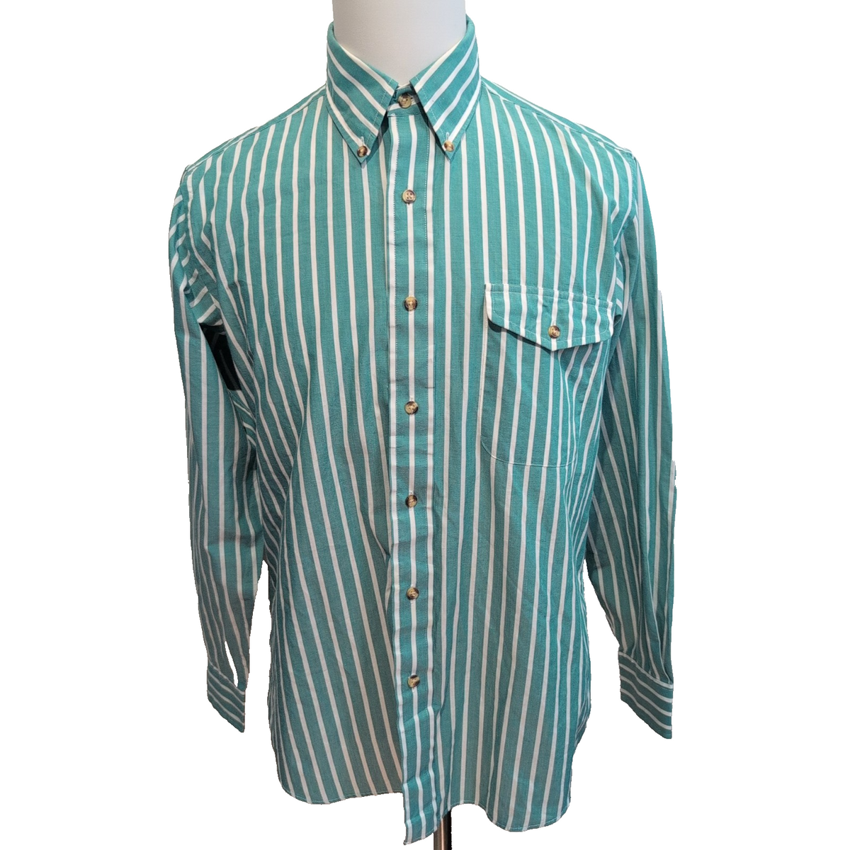 Chemise The Fox Collection M Vert Rayures Made in Taiwan Poche Boutonnée