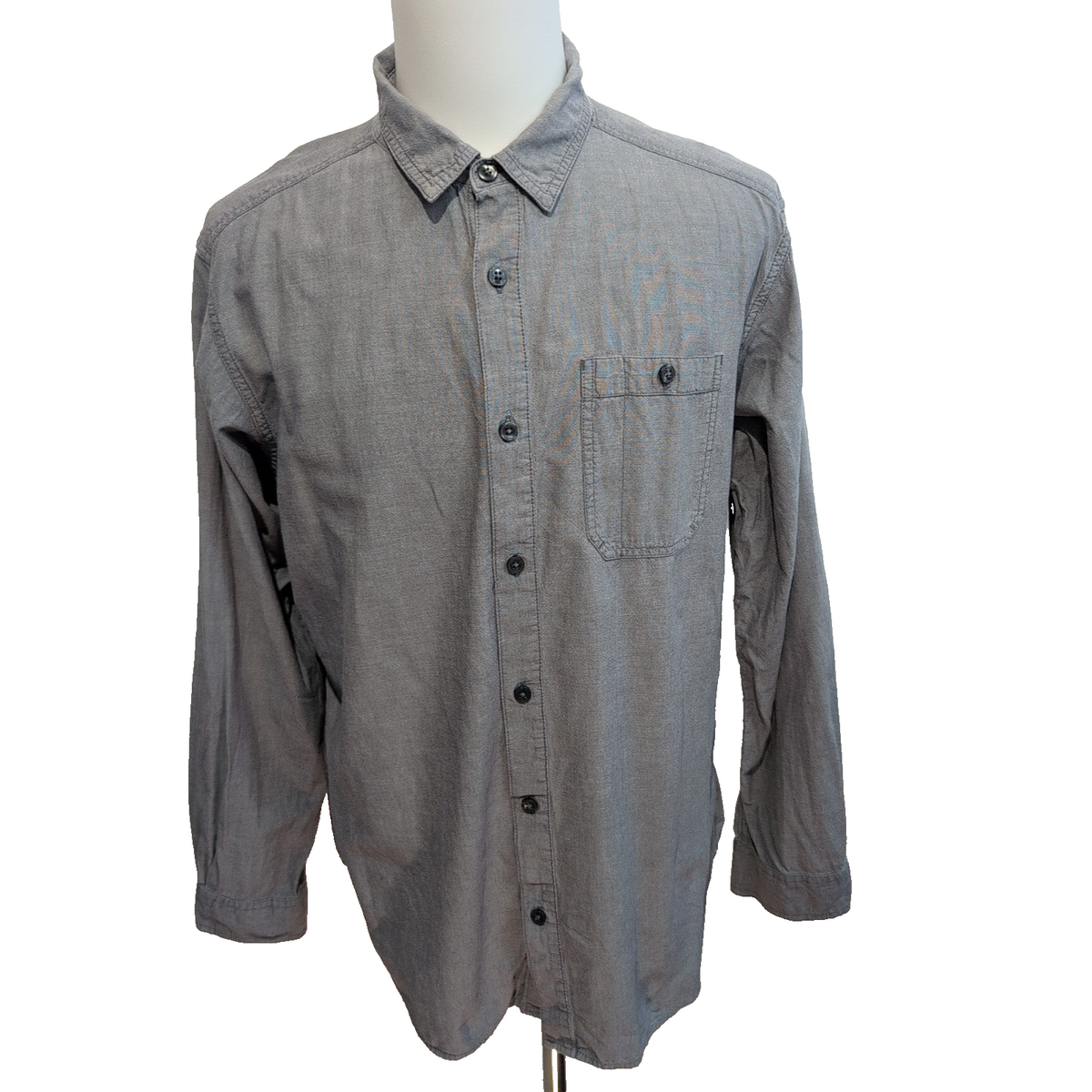 Chemise Columbia L Gris Uni 100% Coton Poche Stylo Minimaliste manches longues