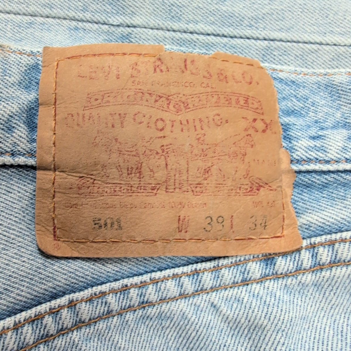 Levi’s 501 Jean Homme W38 L34 Bleu Clair Vintage Pantalon Bouton