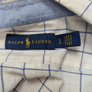 Chemise Ralph Lauren blanche à carreaux bleue logo bleu marine coton taille L bd