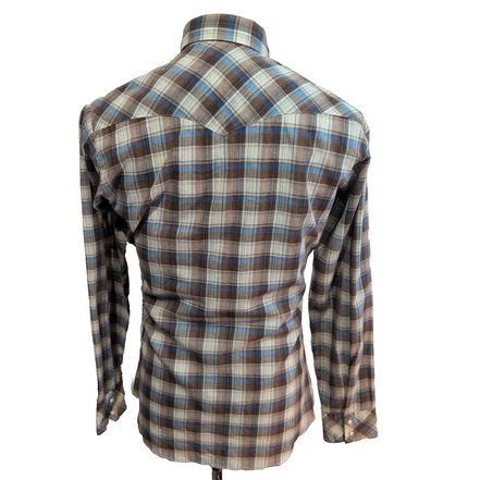 Chemise Wrangler Western Carreaux Marron Bleu 2 Poches Rabat Boutons Nacrés T.S